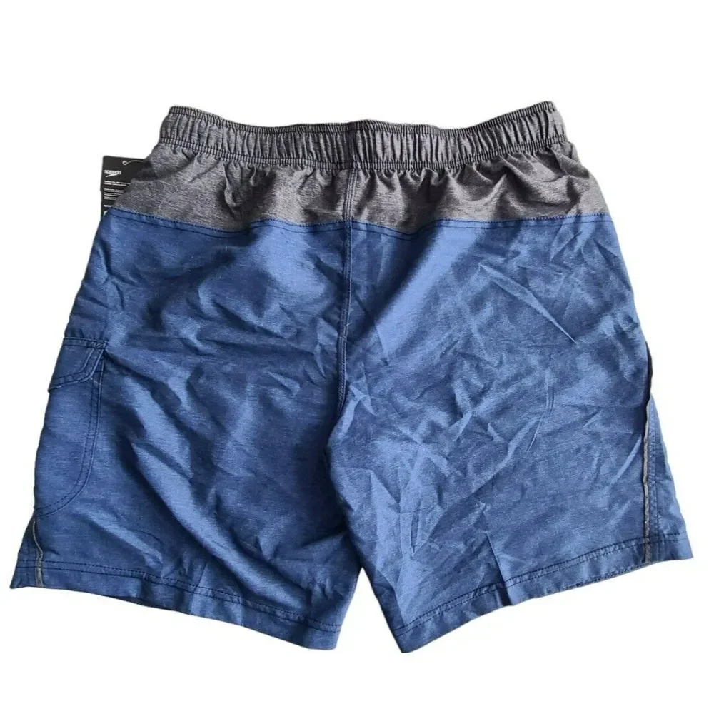 Speedo‎ Marina Sport Volley Swim Trunks Navy Gray XL UPF 50+ Cargo Pocket